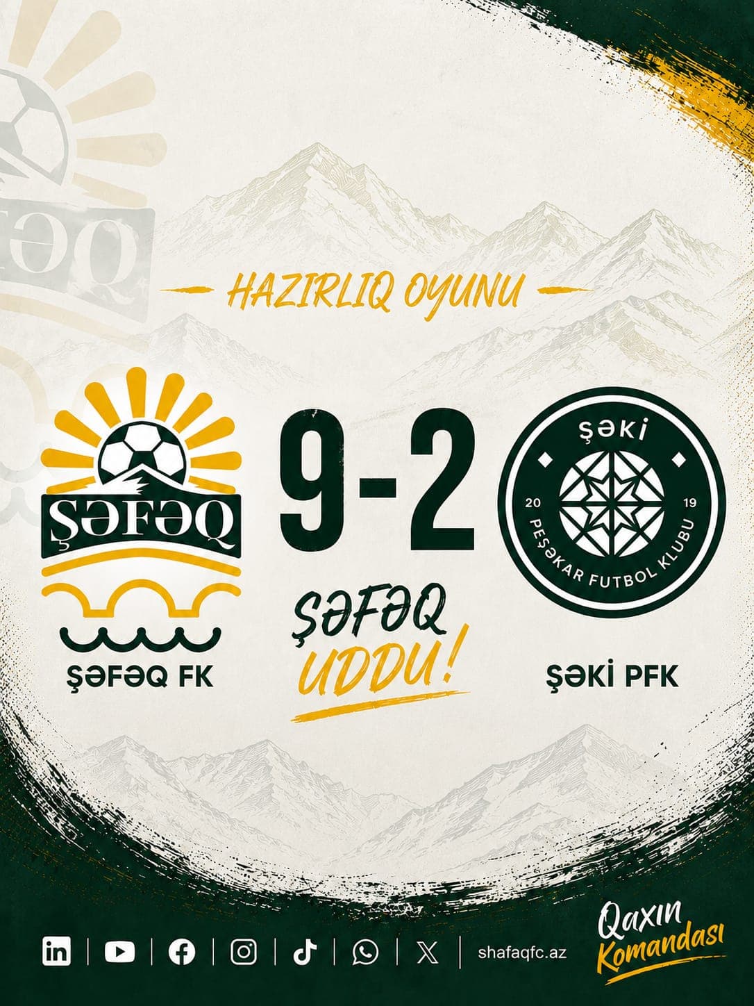 Şəfəq FK hazırlıq oyununda Şəki PFK üzərində 9:2 hesablı qələbə qazandı
